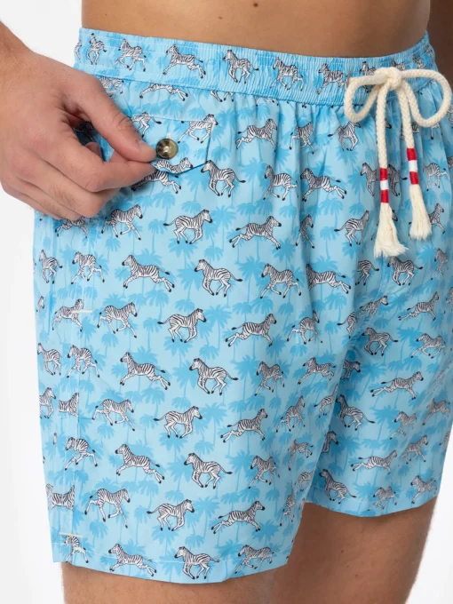 Costume da bagno da uomo in tessuto leggero con stampa zebra