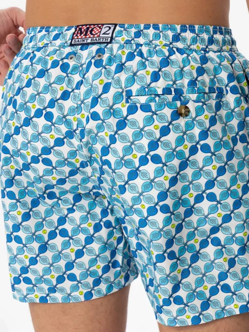 Costume da bagno da uomo in tessuto leggero con stampa racchette padel