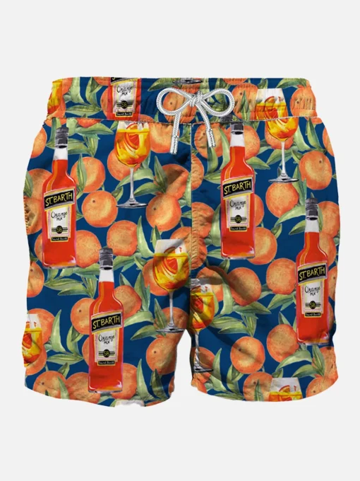 Costume da bagno di media lunghezza stampa spritz time blu
