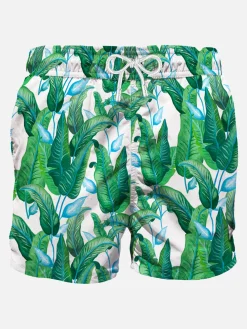 Costume da bagno di media lunghezza con stampa foglie tropicali