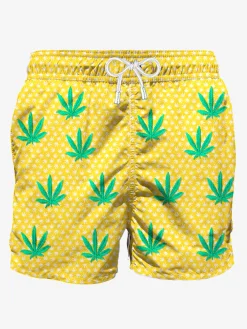 Costume da bagno di media lunghezza con foglie ricamate