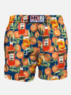 Costume da bagno di media lunghezza stampa spritz time blu