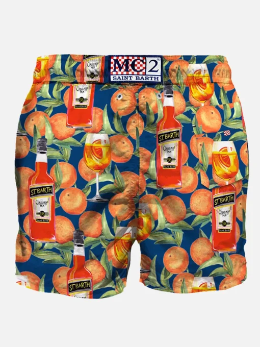 Costume da bagno di media lunghezza stampa spritz time blu