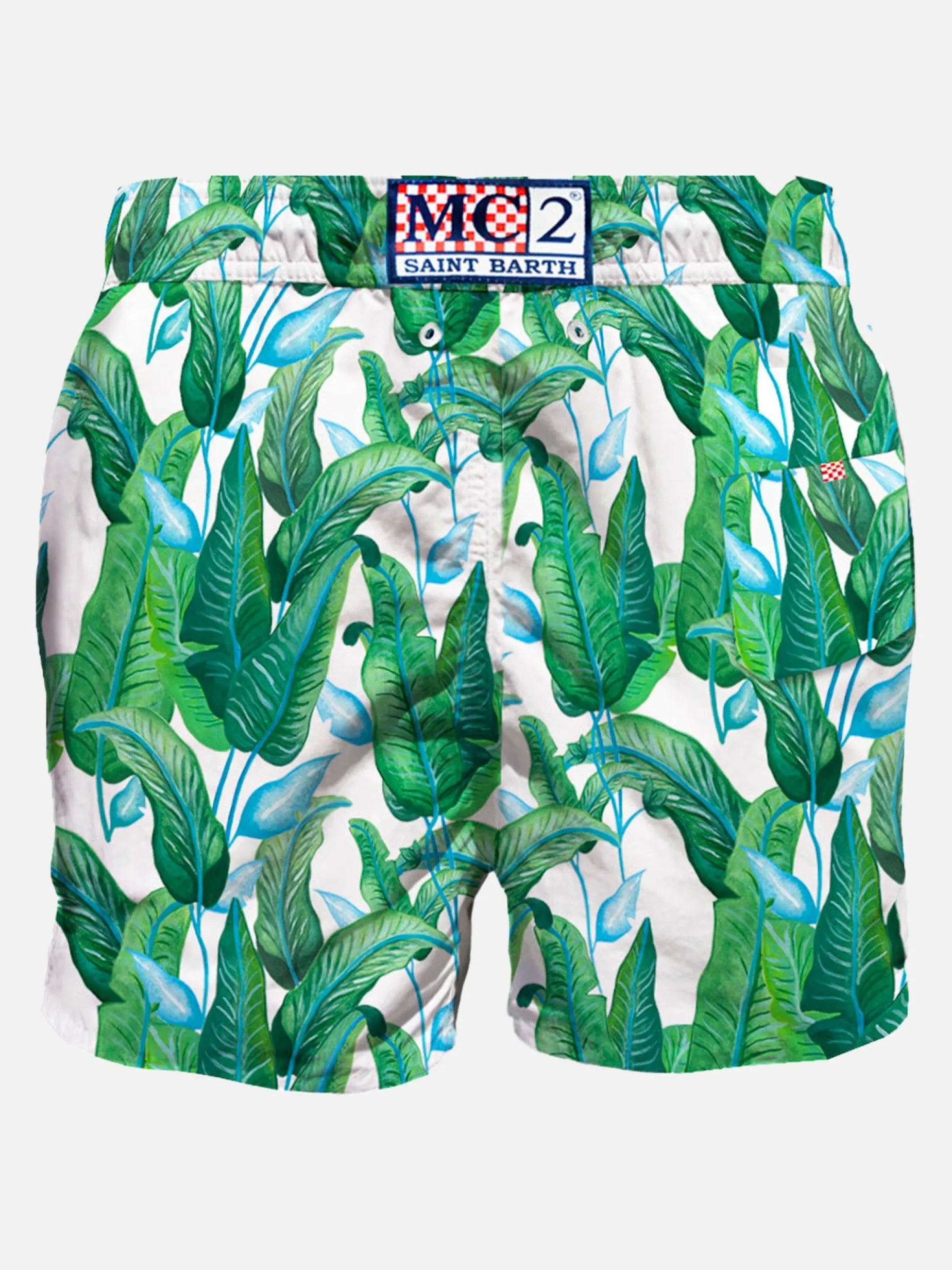 Costume da bagno di media lunghezza con stampa foglie tropicali