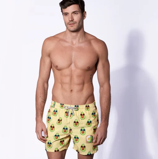 Costume da bagno di media lunghezza stampa rigata avocado toast