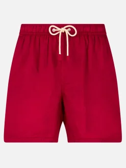 Costume da bagno in lino di media lunghezza bordeaux tinta unita