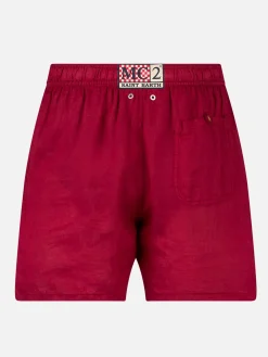 Costume da bagno in lino di media lunghezza bordeaux tinta unita