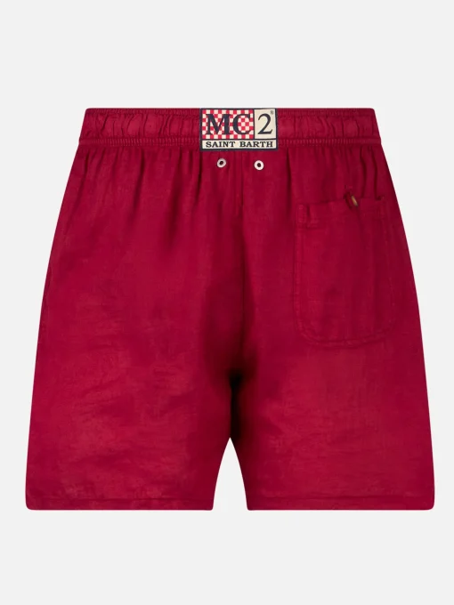 Costume da bagno in lino di media lunghezza bordeaux tinta unita
