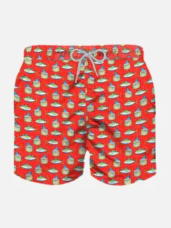 Costume da bagno rosso chiaro da bambino stampa micro scatola di tonno