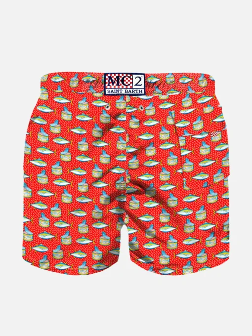 Costume da bagno rosso chiaro da bambino stampa micro scatola di tonno