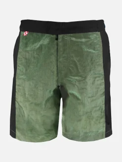 Costume da bagno verde militare con banda laterale in contrasto