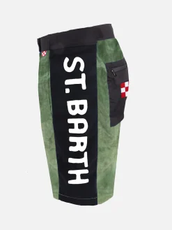 Costume da bagno verde militare con banda laterale in contrasto