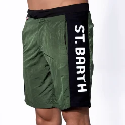 Costume da bagno verde militare con banda laterale in contrasto