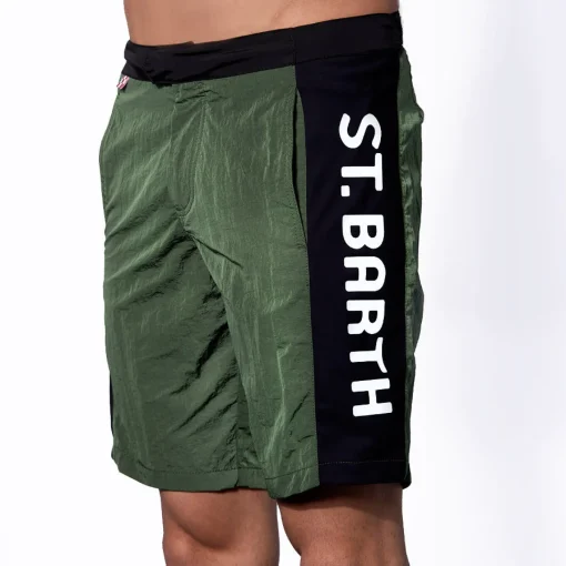 Costume da bagno verde militare con banda laterale in contrasto