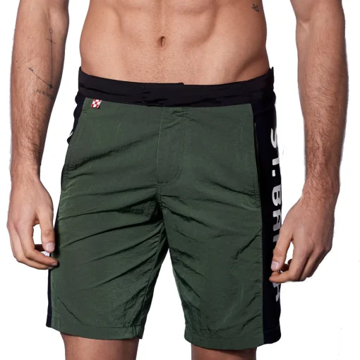 Costume da bagno verde militare con banda laterale in contrasto