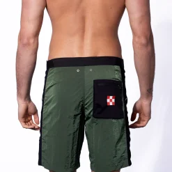 Costume da bagno verde militare con banda laterale in contrasto