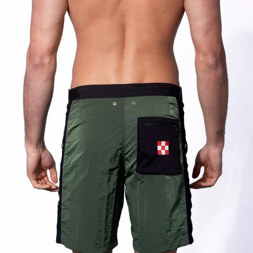 Costume da bagno verde militare con banda laterale in contrasto