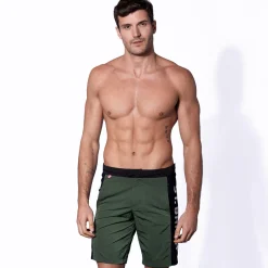 Costume da bagno verde militare con banda laterale in contrasto