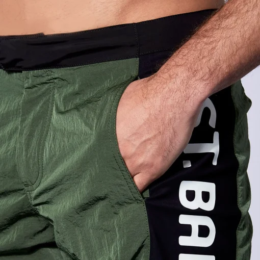 Costume da bagno verde militare con banda laterale in contrasto