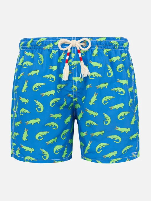 Costume da bambino bluette con stampa alligatore verde