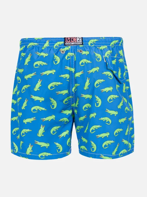 Costume da bambino bluette con stampa alligatore verde