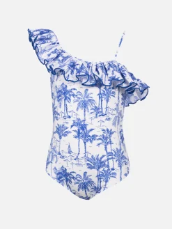 Costume intero Carin con volant e stampa toile de jouy da bambina