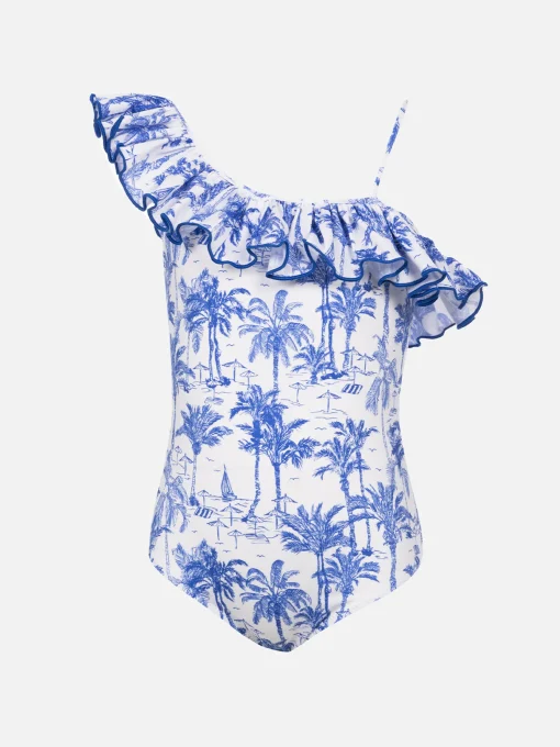 Costume intero Carin con volant e stampa toile de jouy da bambina
