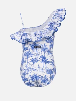 Costume intero Carin con volant e stampa toile de jouy da bambina