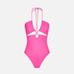 Costume intero cut out rosa fluo