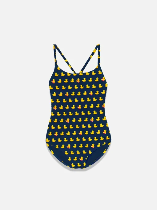 Costume intero da bambina con stampa papere