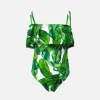 Costume intero da bambina con stampa foglie di banano