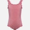 Costume intero da bambina lurex Clio con balza a contrasto
