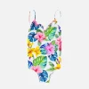 Costume intero da bambina con stampa tropicale