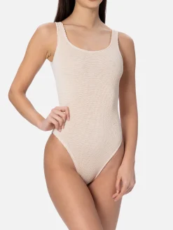 Costume intero da donna beige crinkle Lora