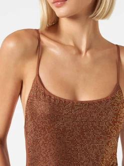 Costume intero da donna con strass tonalità marrone