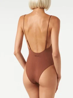 Costume intero da donna con strass tonalità marrone