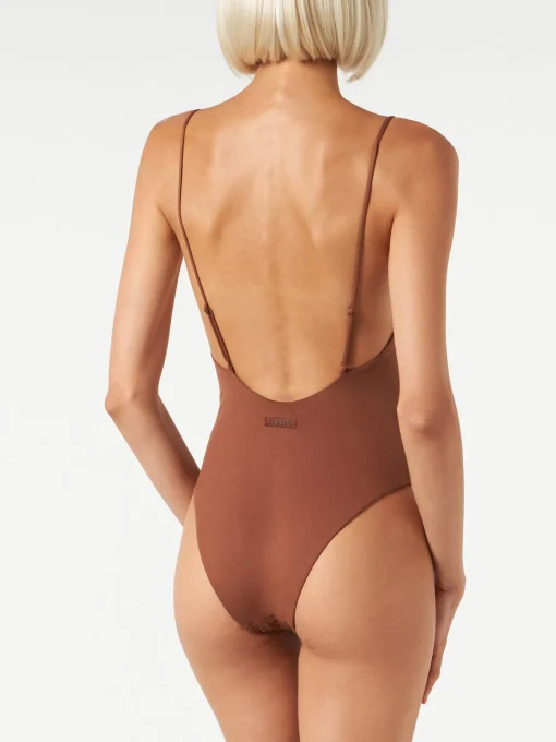 Costume intero da donna con strass tonalità marrone