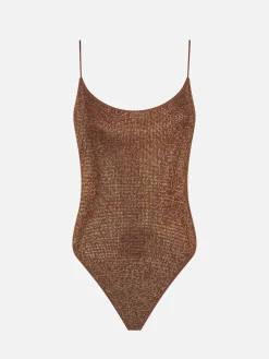 Costume intero da donna con strass tonalità marrone