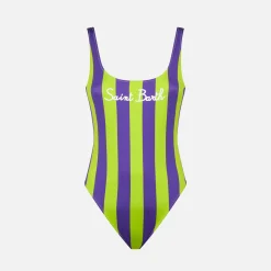 Costume intero da donna lime e viola