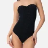Costume intero da donna senza spalline in lurex nero Soleil