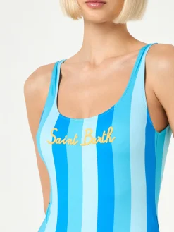 Costume intero da donna stampa righe azzurre e bluette