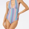 Costume intero in lurex multicolore a righe