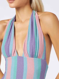 Costume intero in lurex multicolore a righe