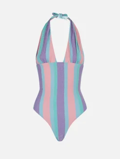 Costume intero in lurex multicolore a righe