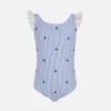 Costume intero Tilda in cotone seersucker da bambina con spalline arricciate