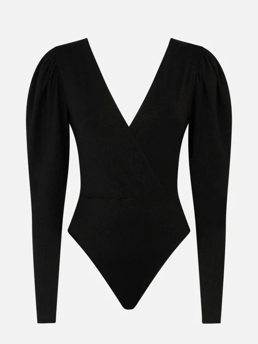 Costume intero/bodywear nero glitterato lavorato a maglia