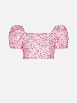 Crop top da bambina con ricamo margherite