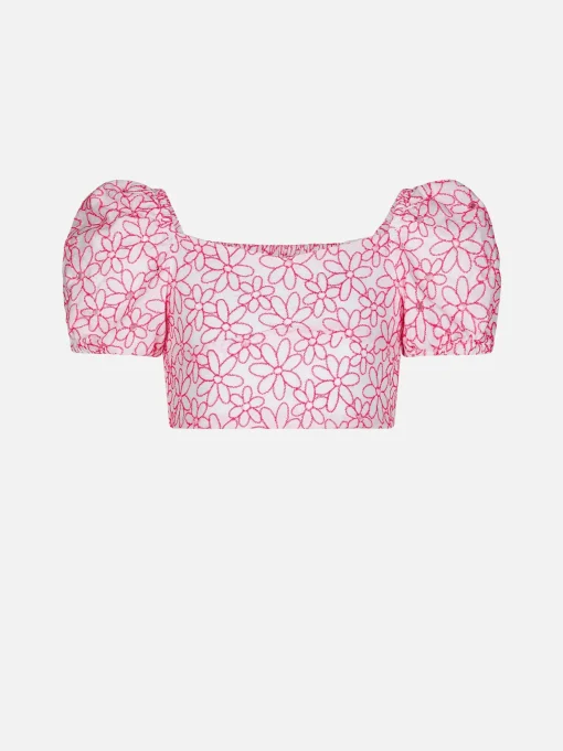 Crop top da bambina con ricamo margherite