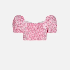 Crop top da bambina con ricamo margherite
