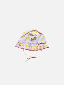 Cuffia neonata rosa stampa papera